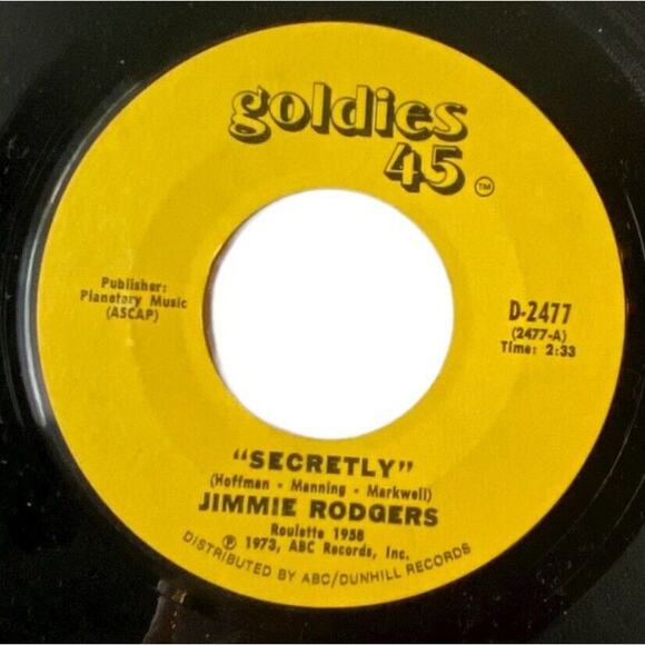 Jimmie Rodgers Secretly Make Me A Miracle Vinyl 1973 Goldies 45 Collector Series - Picture 3 of 8